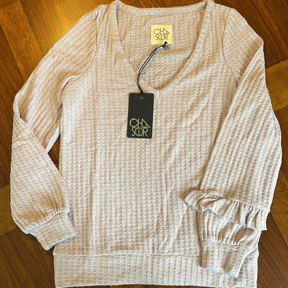 NWT CHASER LONG SLEEVE WAFFLE WEAVE CHAMPAGNE PINK TOP - SIZE M